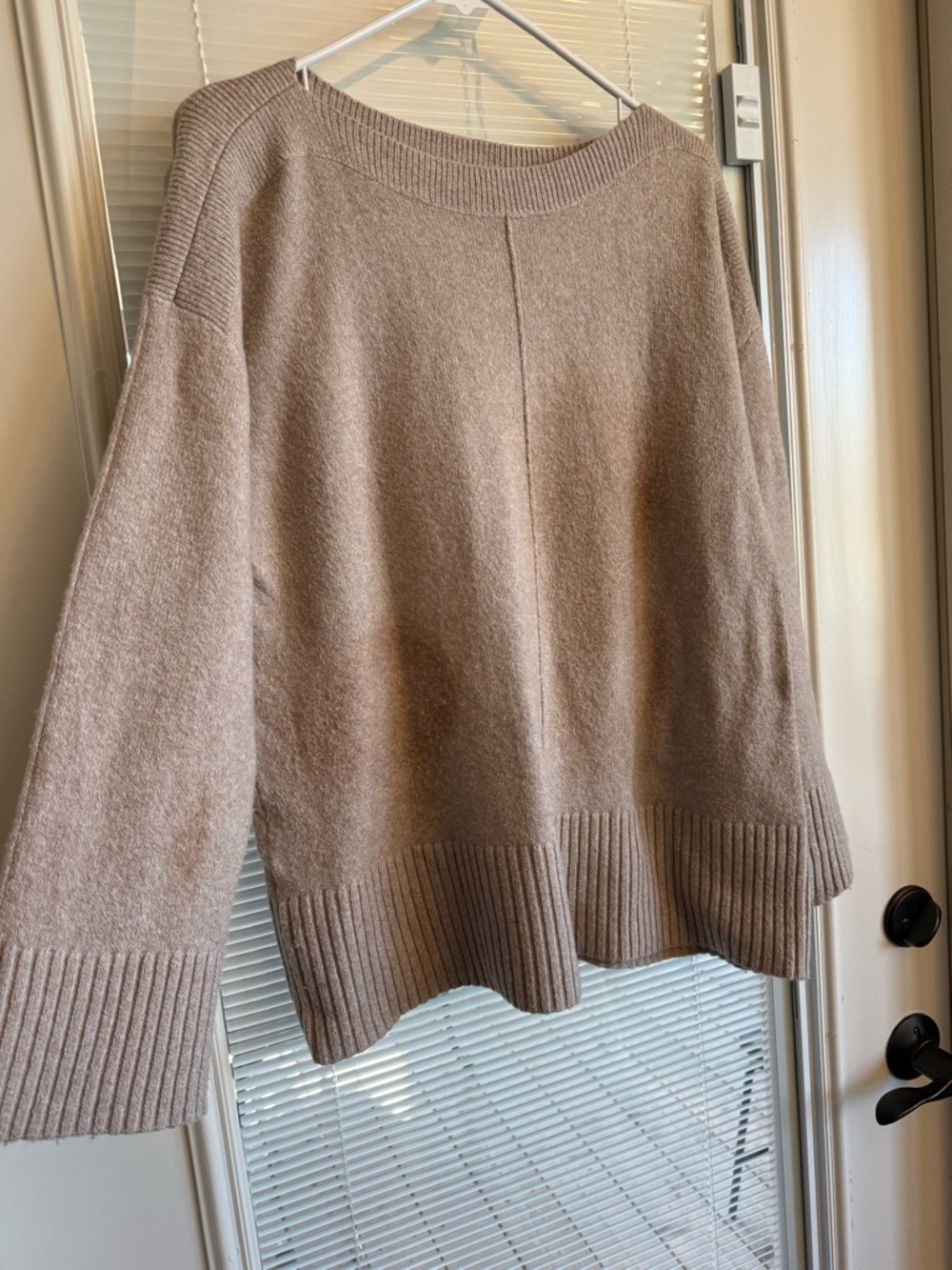 LOFT Taupe Crewneck Rib-Hem Sweater